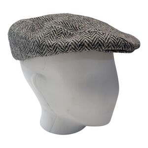 Harris Tweed Flat Cap Hat M Gray Herringbone Wool Blend Classic Newsboy